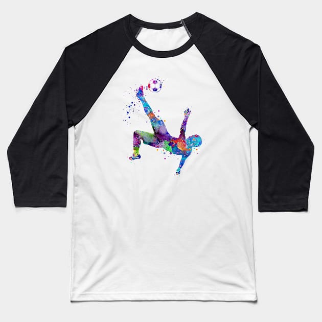 Boy Socer Bicycle Kick Sports Watercolor Gift Baseball T-Shirt by LotusGifts